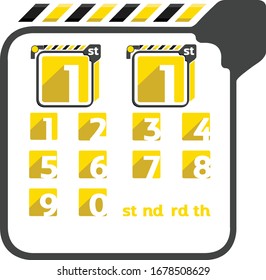 Yellow black numbers set Machine number 1 2 3 4 5 6 7 8 9 0 with abbreviations st nd rd th