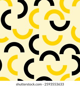 a yellow and black pattern with curved shapes