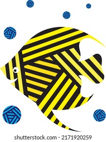 yellow and black pattern fish.Cartoon style hand drawn vector illustration.