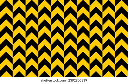 Yellow and black pattern of triangles arrow, traffic sign repeat seamless pattern design for fabric printing or wallpaper