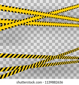 Yellow with black police line and danger tapes On a checkered background  
in perspective Vector illustration