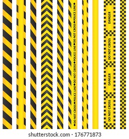 Yellow with black police line and danger tapes. Vector illustration.