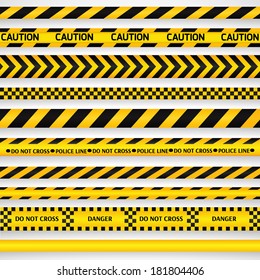 Yellow with black police line and danger tapes. Vector illustration.