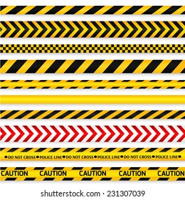 Yellow with black police line and danger tapes. Vector illustration.