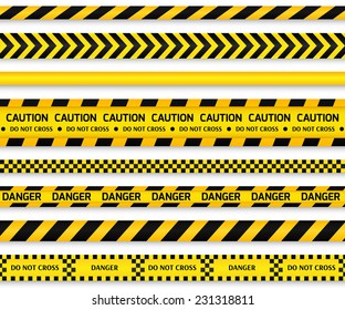 Yellow with black police line and danger tapes. Vector illustration.