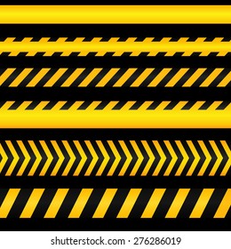 Yellow with black police line and danger tapes on dark background. Vector illustration.