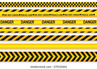 Yellow with black police line and danger tapes. Vector illustration.