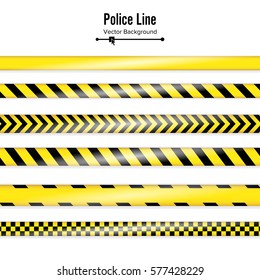 Yellow With Black Police Line. Danger Security Quarantine Tapes. Isolated On White Background. Vector Illustration