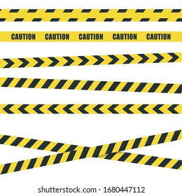 Yellow and black police stripes. Collection Yellow warning tape official crime and danger tapes. Vector illustration.