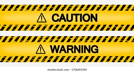 Yellow and black police tape for warning of dangerous areas, caution tapes, warning tape sets must be careful for construction and crime