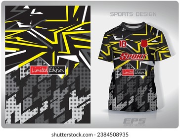 Yellow black polka dots and cracks pattern design, illustration, textile background for sports t-shirt, football jersey shirt mockup for football club. consistent front view