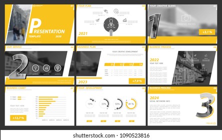 Yellow, black, presentation templates on a white background. Set, elements of infographics. Presentation, leaflet and flyer,corporate report, marketing, advertising, annual reportVector infographics