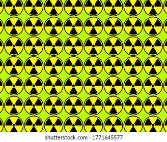 Yellow and black Radiation or nuclear logo symbol pattern over green background