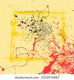 Yellow Black Red Grunge Abstract Background Texture Square Splatter Splash Spray Stain