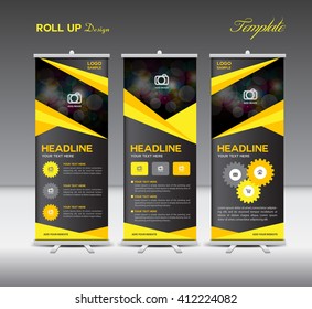 Yellow And Black Roll Up Banner Template And Info Graphics, Stand Design,banner Template,vector Illustration