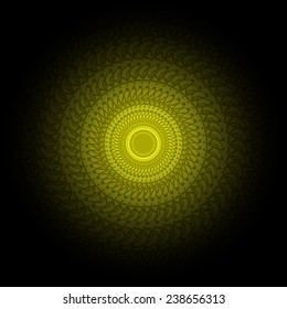 yellow and black round frame with vintage ornament (vector)