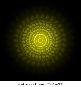 yellow and black round frame with vintage ornament (vector)