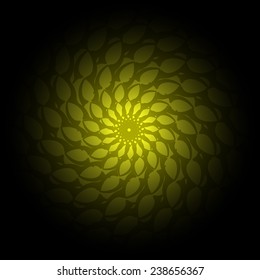 yellow and black round frame with vintage ornament (vector)