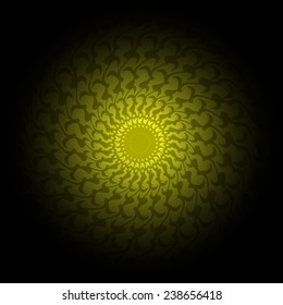 yellow and black round frame with vintage ornament (vector)