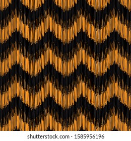 Yellow black scribbled, textured chevron pattern
