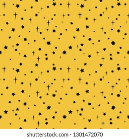 Yellow and Black Seamless Pattern - Stars and star bursts repeating pattern design