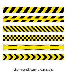 Yellow And Black Set Stripes. Barricade Construction Tape. Police Warning And Hazard Stripe. Vector Illustration Isolated On White Background