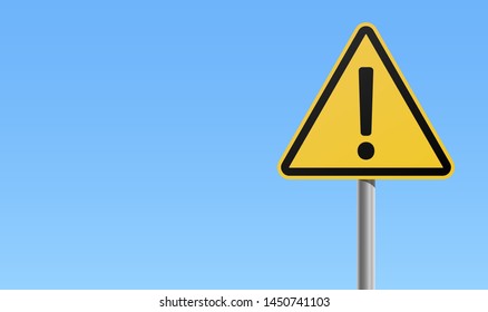 Yellow black sign exclamation mark warning icon blue background