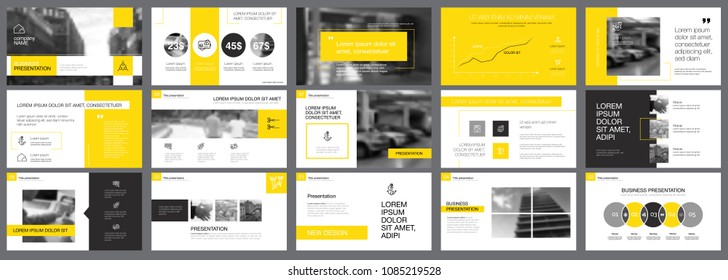 Yellow and black statistics or marketing concept infographic set. Business design elements for presentation slide templates. Can be used for financial report, workflow layout and brochure design.