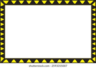 A yellow and black striped border frame surrounding a blank white rectangular background.	