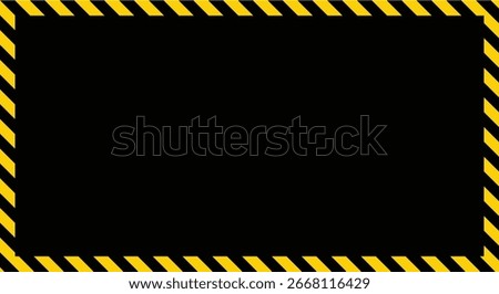 Yellow and black striped caution border frame with black background used for industrial hazard warning, safety notice, construction site signage, and emergency danger alert concepts