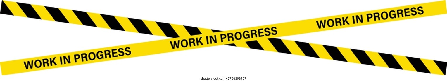 Yellow and black striped caution tape intersecting a work in progress warning ribbon.