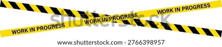 Yellow and black striped caution tape intersecting a work in progress warning ribbon.