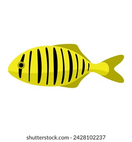 Yellow black striped fish. Aquarium fish. Flat style vector illustration.