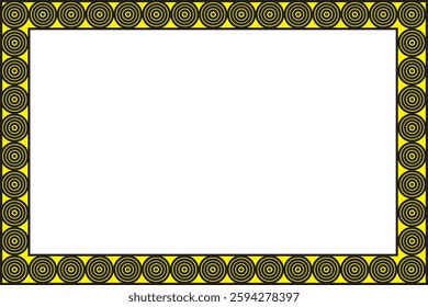 A yellow and black striped round  border frame surrounding a blank white rectangular background. vector illustration.
