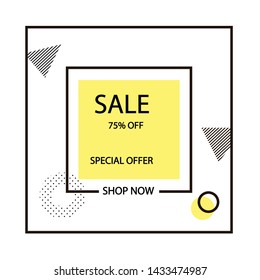 Yellow and black stroke frame 75% discount. Sale banner template design. Big sale special offer. Special offer vector illustration can be use banner, poster, flyer, brochure, sticker.