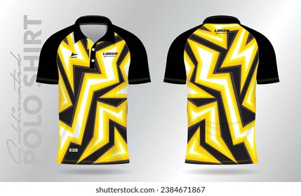 yellow and black sublimation Polo Shirt mockup template design for sport uniform in front view and back view