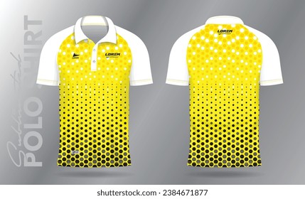 yellow and black sublimation Polo Shirt mockup template design for sport uniform in front view and back view