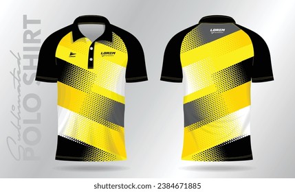 yellow and black sublimation Polo Shirt mockup template design for sport uniform in front view and back view