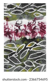 yellow and black surfaces with spindle shapes and red spots