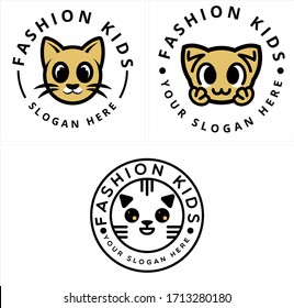 Yellow black symbol head cat face cute smile line vector icon logo design idea suitable for fashion kids t-shirts label industry pet shop animal veterinarian cartoon character
