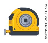 A yellow and black tape measure tool, with a gray measuring tape extending from the body. The tool is a vector illustration.
