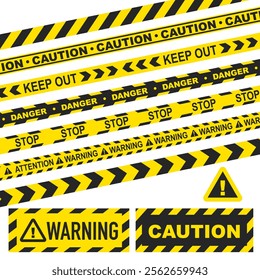 Yellow and black tapes. Set of barrier tapes. For prohibited and dangerous places. EPS 10.