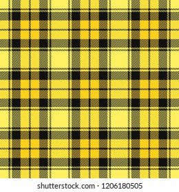 Yellow and Black Tartan Plaid Seamless Vector Pattern. Trendy 90s Style Fashion Textile Prints. Classic Scottish Checkered Fabric Texture. Pattern Tile Swatch Included.