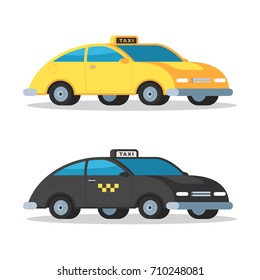 Yellow and black taxi cars. Vector illustration in flat style isolated on white background