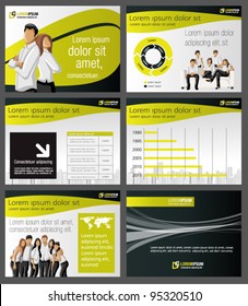 Yellow and black template for advertising brochure with business people