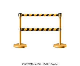 Yellow and black temporary fencing barrier realistic vector illustration