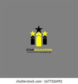 Yellow Black Three Star Education Center Foundation. Youth Center Study Activity. Youth Community Collaboration. Young Youth Logo Design