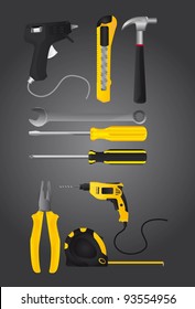 yellow and black tools over black background. vector illustration