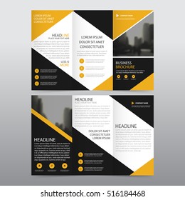 Yellow black triangle business trifold Leaflet Brochure Flyer report template vector minimal flat design set, abstract three fold presentation layout templates a4 size