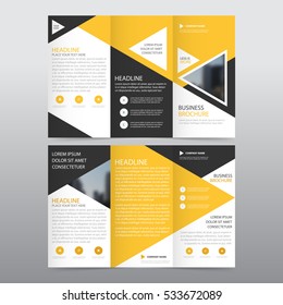 Yellow black triangle business trifold Leaflet Brochure Flyer report template vector minimal flat design set, abstract three fold presentation layout a4 size